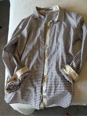 J. McLaughlin Brown and Cream Gingham Shirt